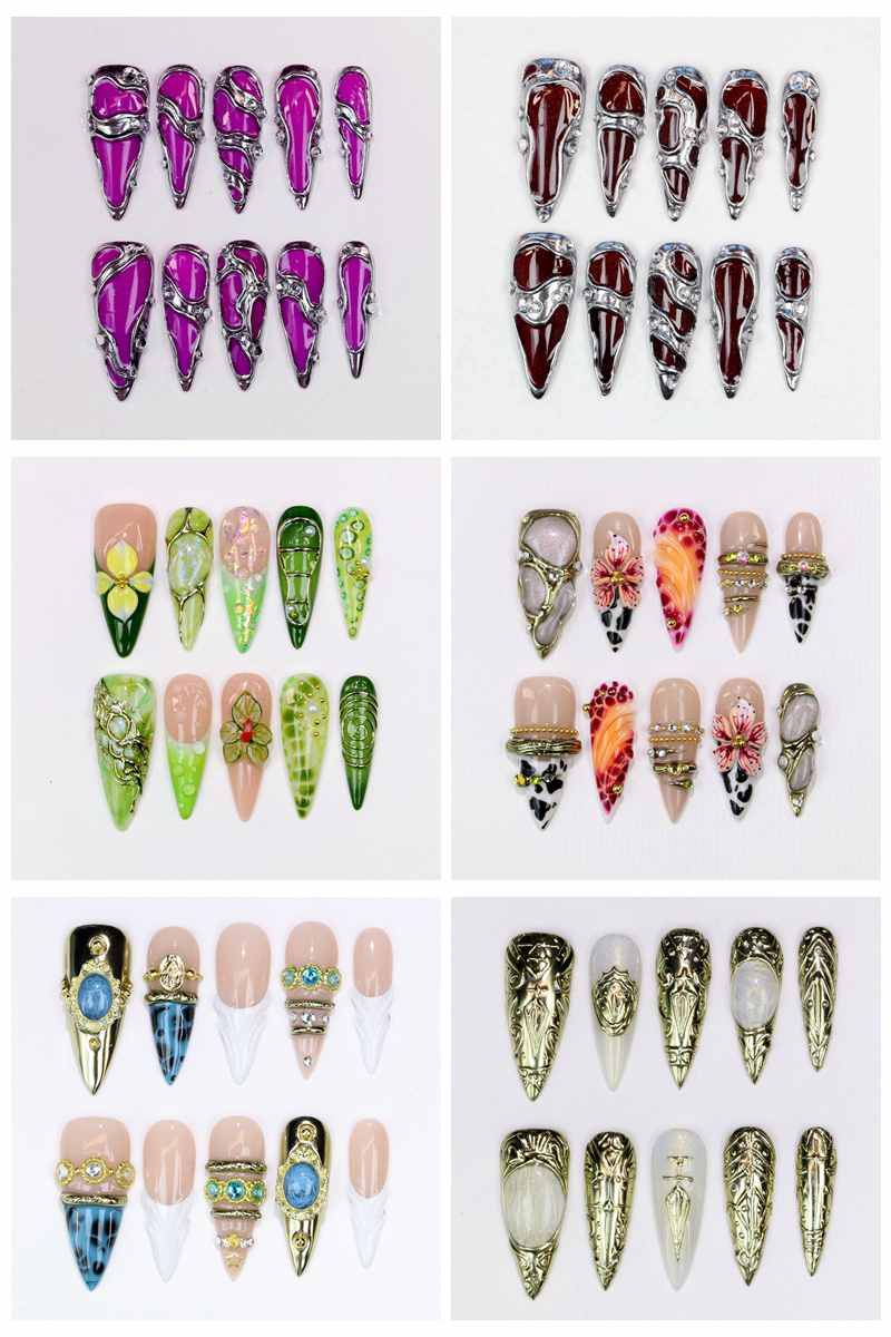 Nail Art Glossy - 10Pcs Long Stiletto Press-On Nails Glossy