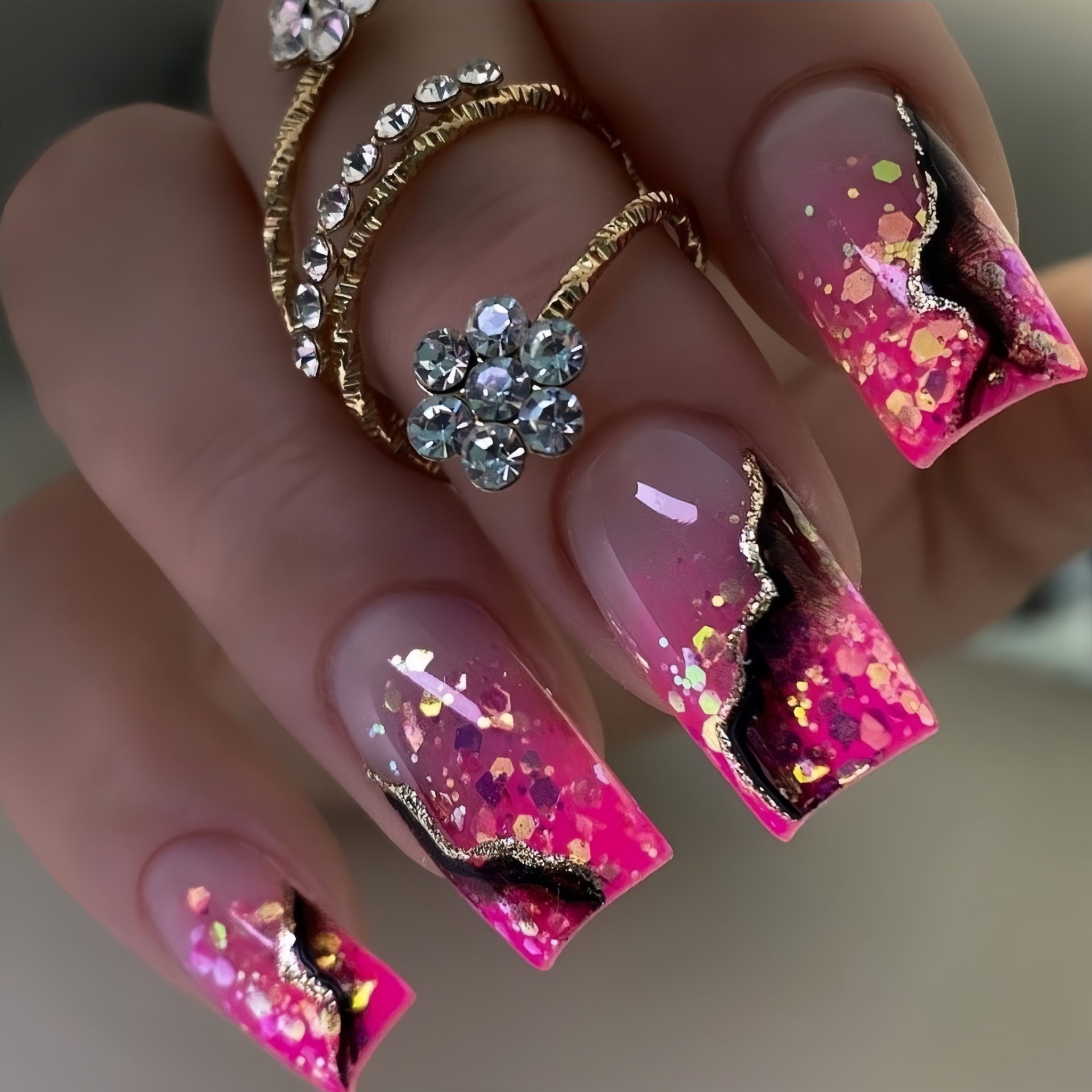 Press On Nail Set - Medium fake nails for women girls
