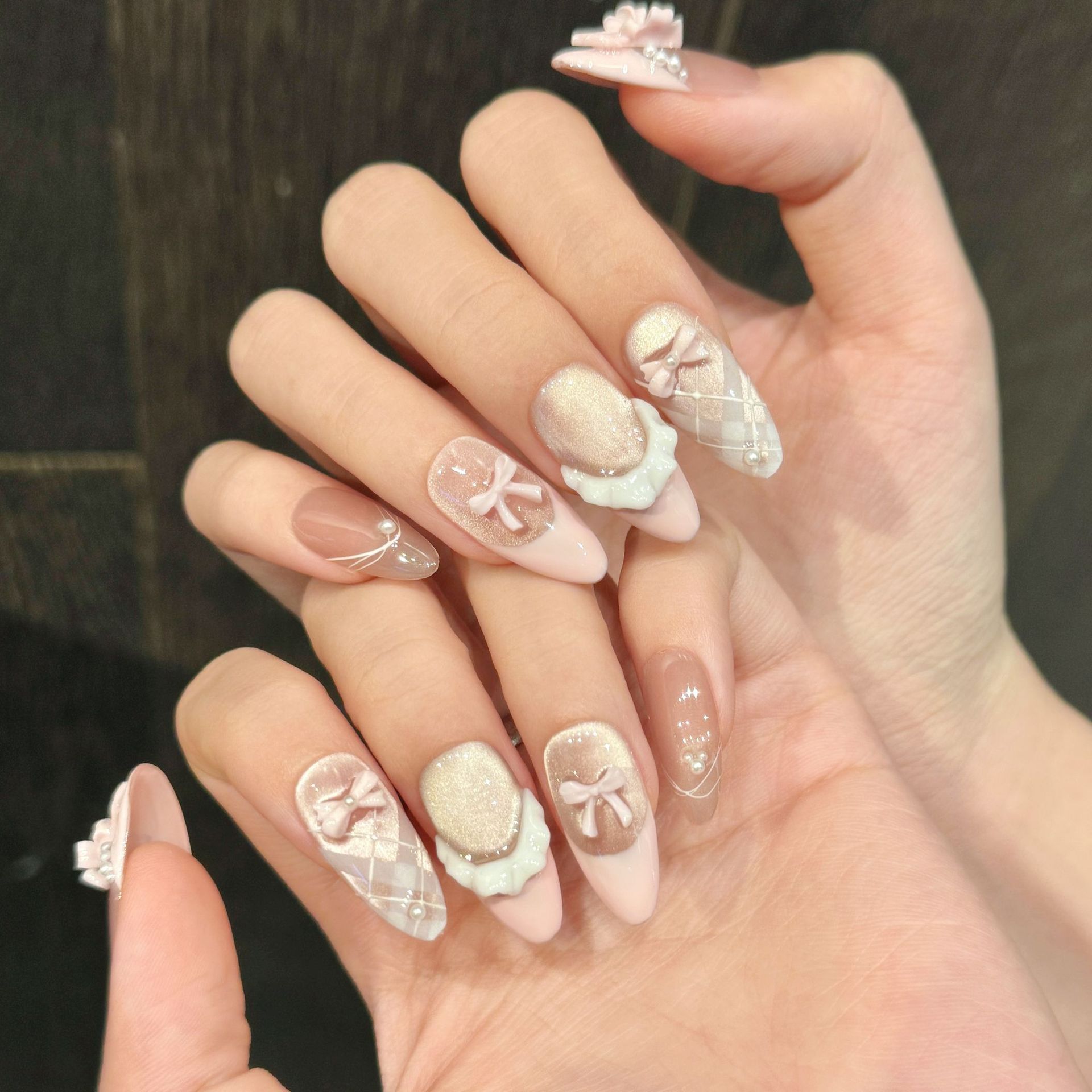 10pcs Handmade Press on Nails  - Nail Art Pink Cat Eye 评论和价格
