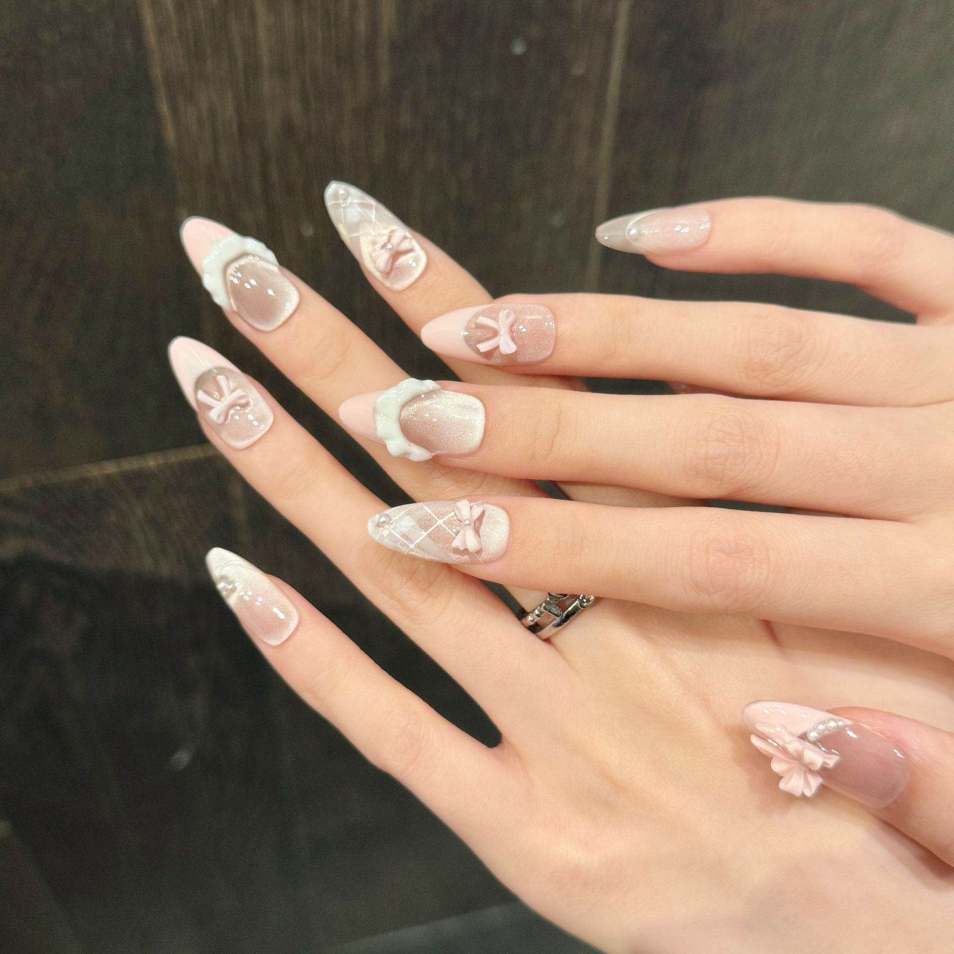 10pcs Handmade Press on Nails  - Nail Art Pink Cat Eye 评论和价格
