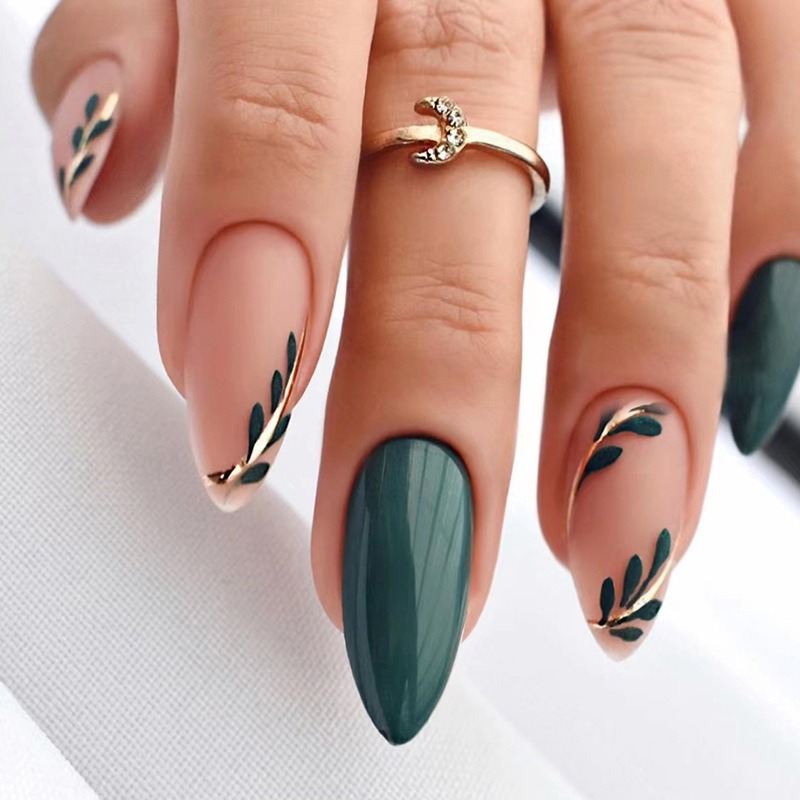24P/Set Medium-length Almond P - Press On Nail Set 评论和价格