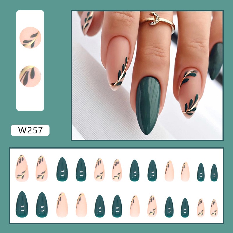 24P/Set Medium-length Almond P - Press On Nail Set 评论和价格
