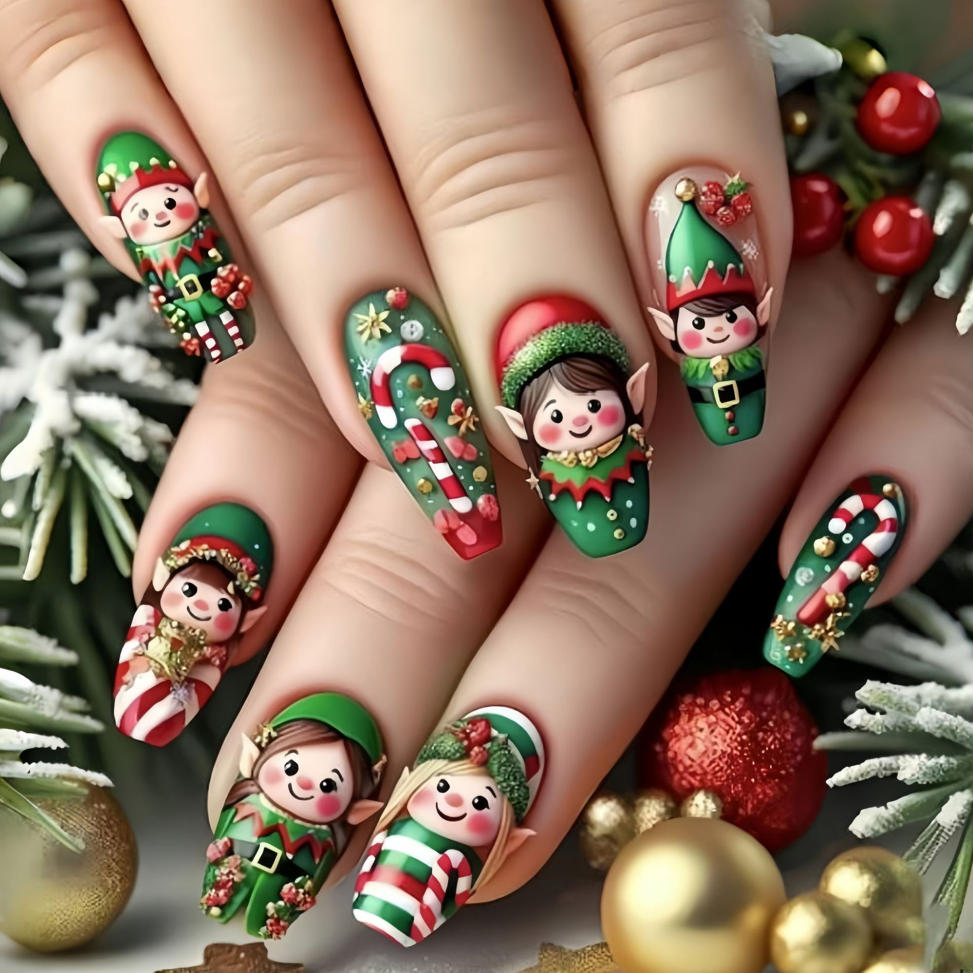 Medium fake nails for Christma - Press On Nail Set 评论和价格