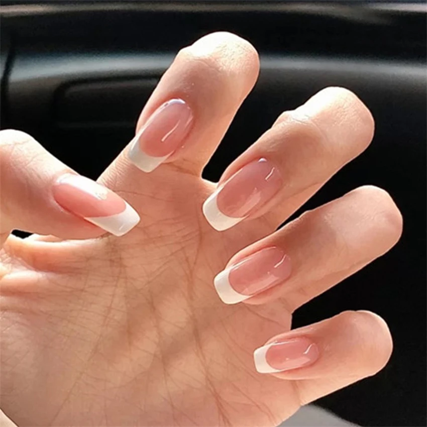 24Pcs/Set Short French Minimal - Press On Nail Set 评论和价格