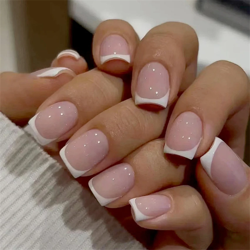 24Pcs/Set Short French Minimal - Press On Nail Set 评论和价格