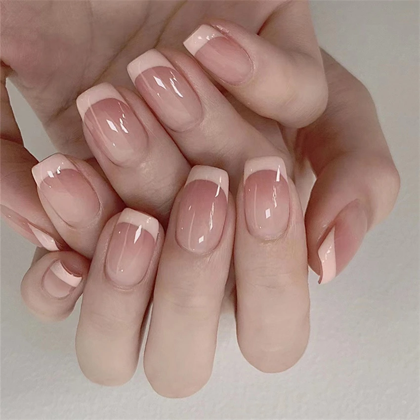 24Pcs/Set Short French Minimal - Press On Nail Set 评论和价格