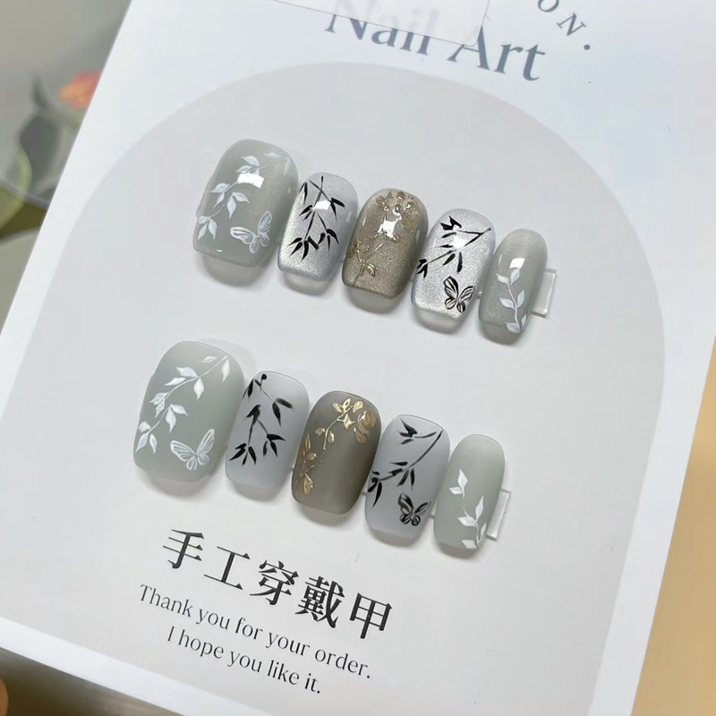 24pcs/set New Chinese Style Ba - Press On Nail Set 评论和价格