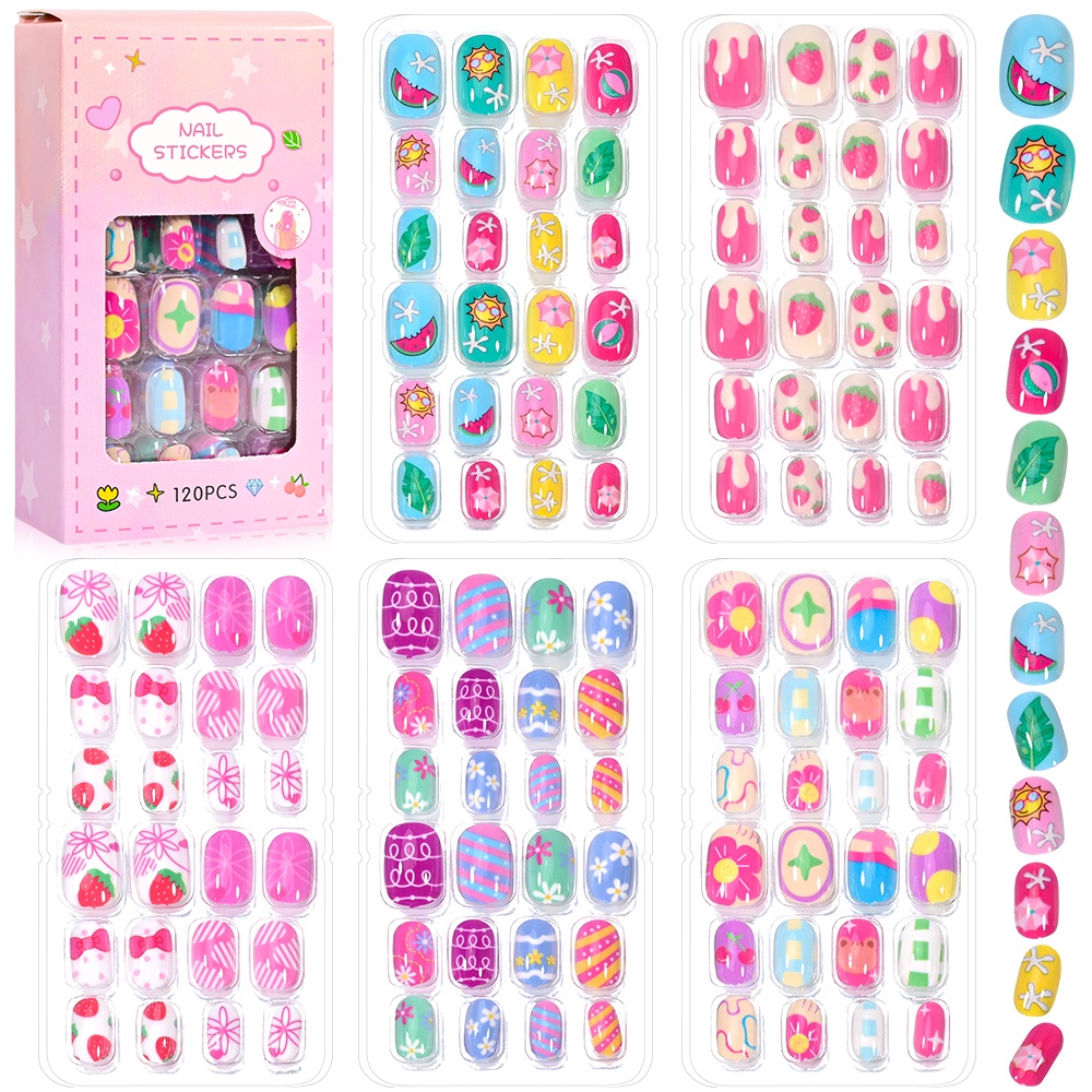 120-Piece 5-Set Candy Kids Pre - Press On Nail Set 评论和价格