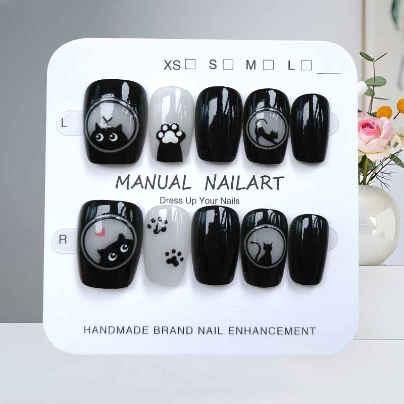 10Pcs Cute Cartoon Black Cat a - Nail Art Pink Cat Eye 评论和价格