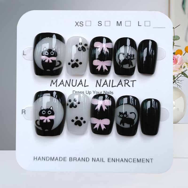 10Pcs Cute Cartoon Black Cat a - Nail Art Pink Cat Eye 评论和价格