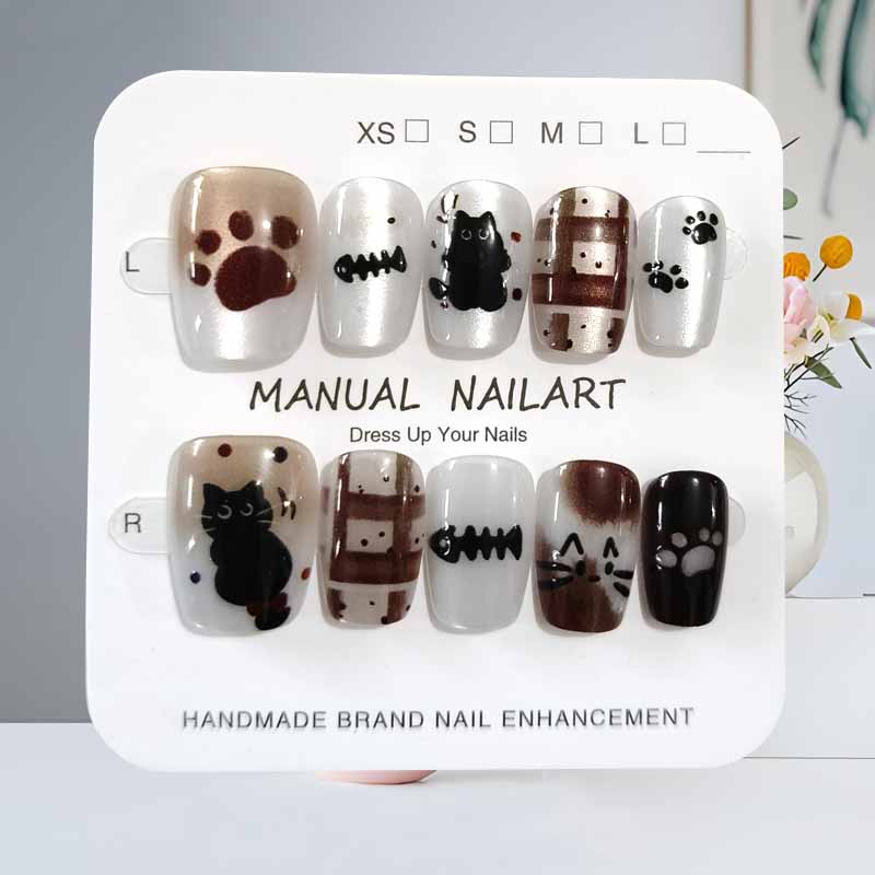 10Pcs Cute Cartoon Black Cat a - Nail Art Pink Cat Eye 评论和价格