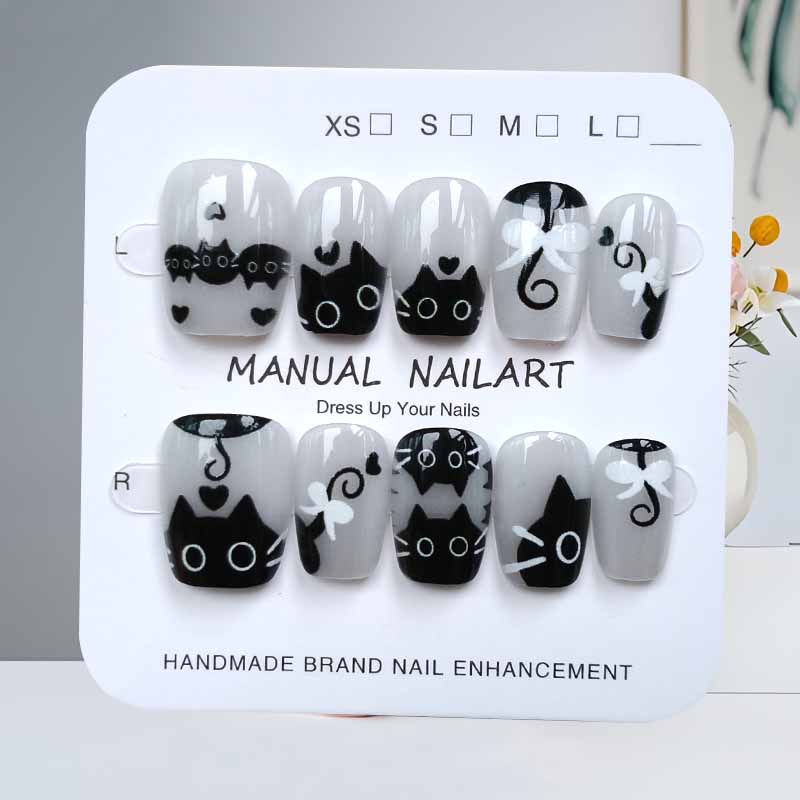 10Pcs Cute Cartoon Black Cat a - Nail Art Pink Cat Eye 评论和价格